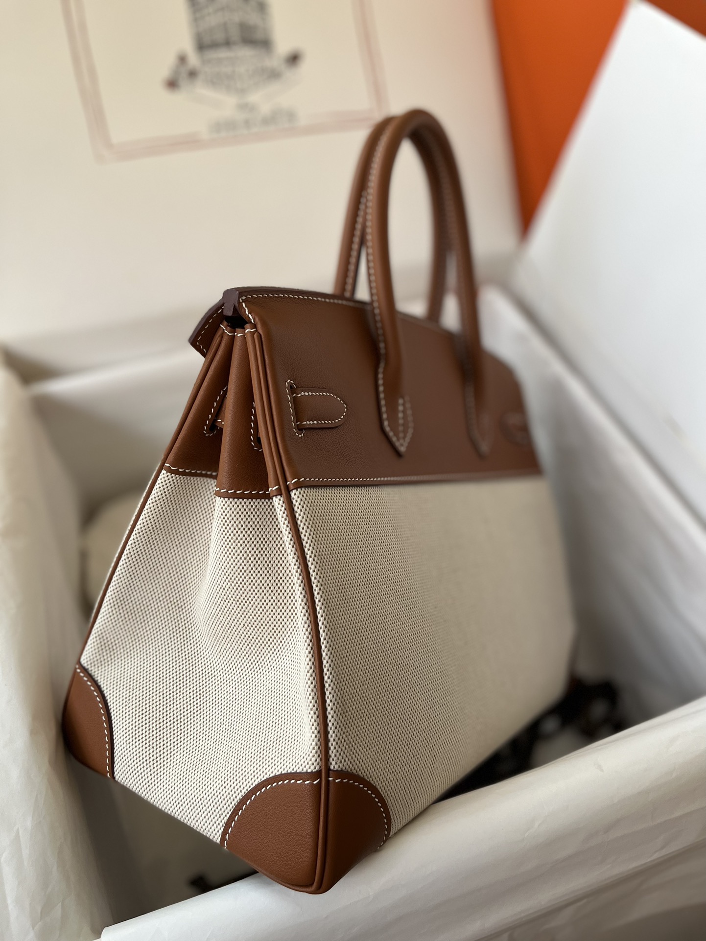 에르메스 버킨백30 골드브라운 캔버스 은장